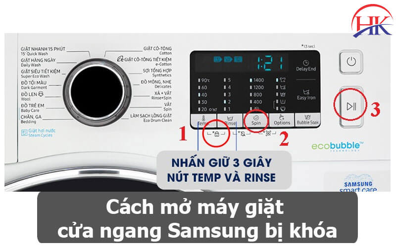 Cách mở máy giặt cửa ngang Samsung bị khóa