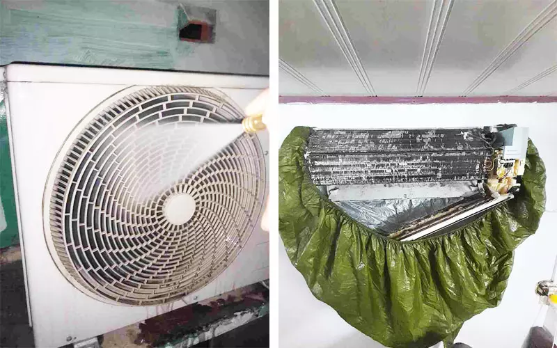 Tuyệt Chiêu Cách Vệ Sinh Máy Lạnh Sharp Dễ Làm Kỹ thuật viên Điện Lạnh HK đang thực hiện cách vệ sinh máy lạnh Sharp chuyên nghiệp.