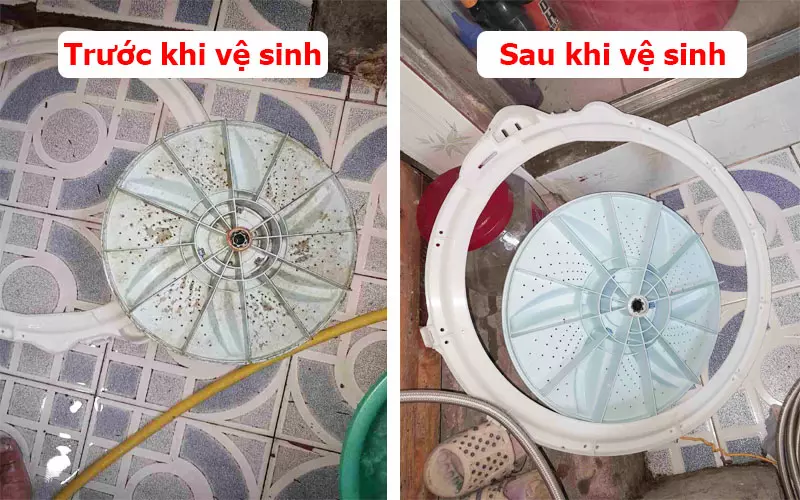 Mách Bạn Vệ Sinh Máy Giặt Toshiba Ngay Tại Nhà Cực Tiện Lợi trước và sau khi vệ sinh máy giặt Toshiba