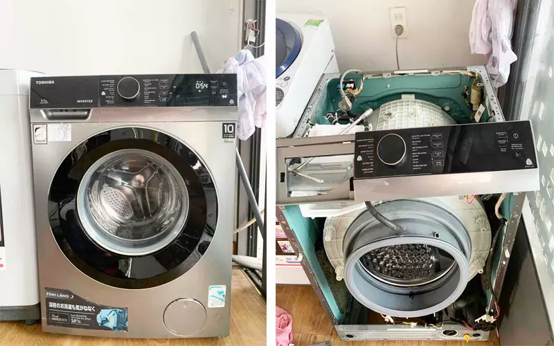 Mách Bạn Vệ Sinh Máy Giặt Toshiba Ngay Tại Nhà Cực Tiện Lợi vệ sinh máy giặt Toshiba cửa trước